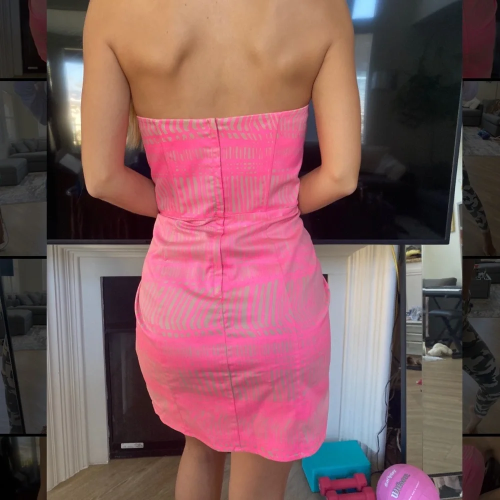 H&M- Sexy Pink strapless dress so pretty for spring and summer zips up the back! - Picture 2 of 9